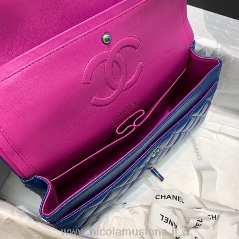 Original Qualität Chanel Klassische Umschlagtasche 25cm Lammleder Regenbogen Hardware Cruise Frühjahr/sommer 2022 Kollektion Blau