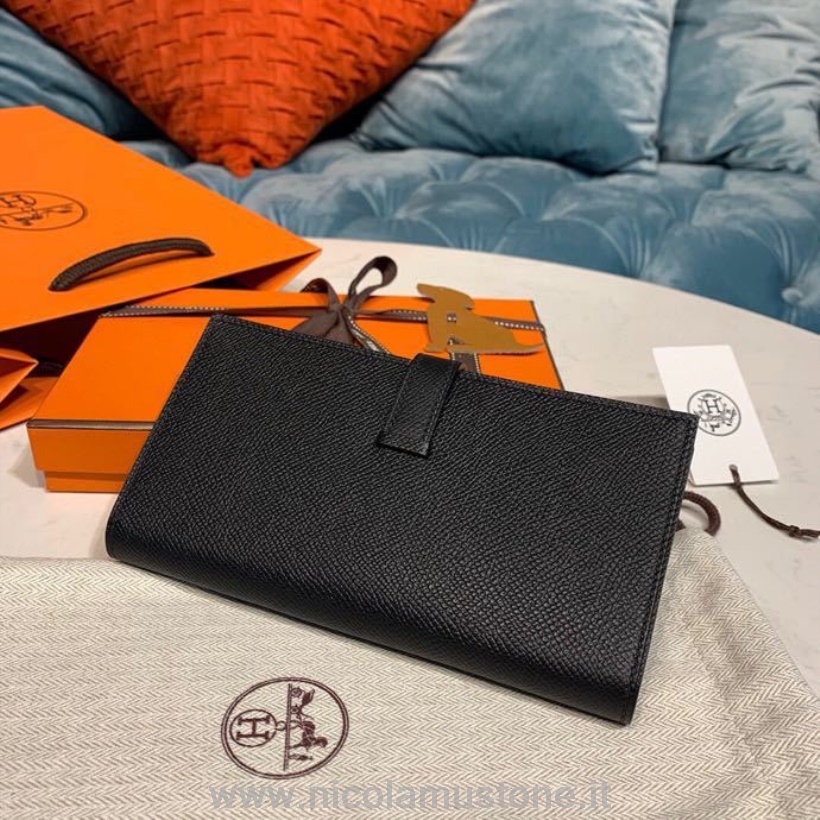 Hermes Bearn Brieftasche In Originalqualität 18 Cm Epsom-Leder Silberfarbene Hardware Schwarz