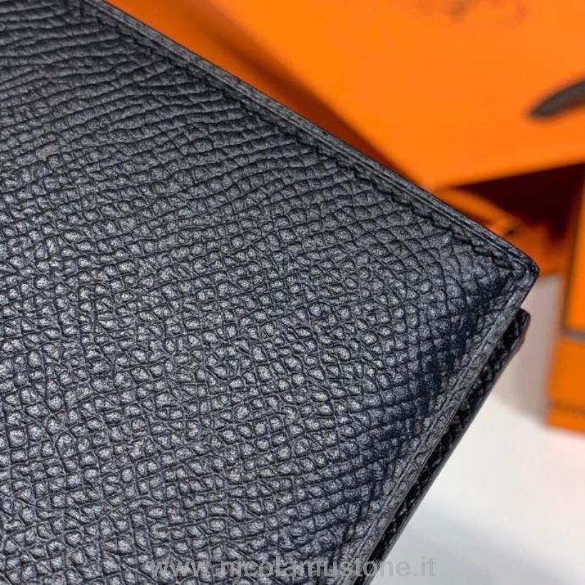 Hermes Bearn Brieftasche In Originalqualität 18 Cm Epsom-Leder Silberfarbene Hardware Schwarz