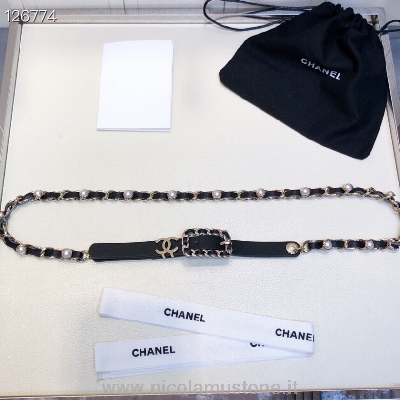 Chanel-Perlenkette In Originalqualität Gewebt 1 Mm Gürtel Goldene Hardware Kalbsleder Herbst-/Winterkollektion 2020 Schwarz