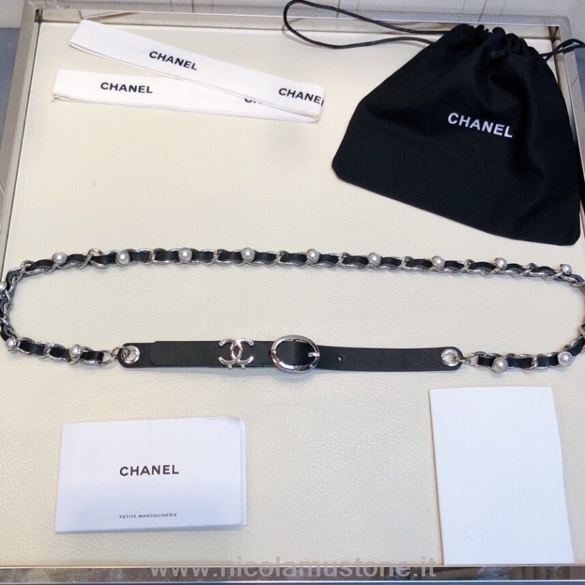 Chanel-Perlenkette In Originalqualität Gewebt 1 Mm Gürtel Silberne Hardware Kalbsleder Herbst-/Winterkollektion 2020 Schwarz