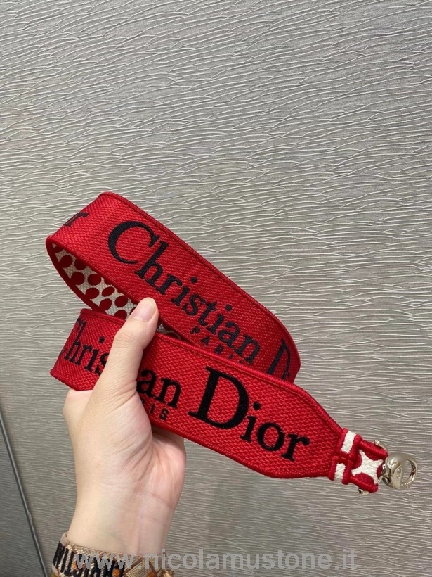 Christian Dior Dioramour Taschenriemen In Original Qualität Bestickter Canvas Kollektion Herbst/winter 2020 Rot/weiß
