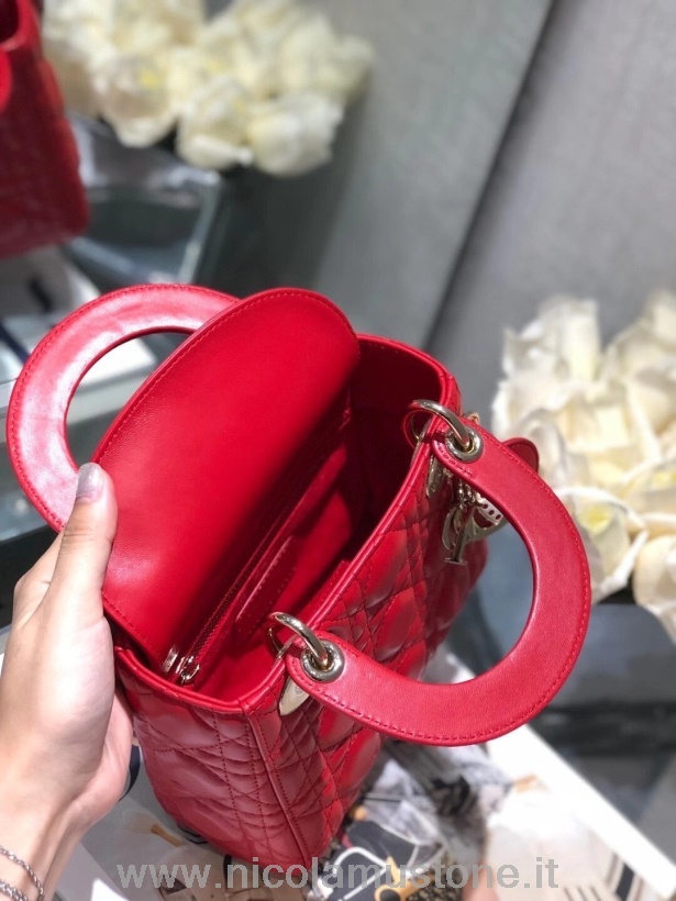 Original Qualität Christian Dior Dioramour Mini Lady Dior Tasche 18cm Mit Kette Gold Hardware Lammleder Kollektion Frühjahr/sommer 2020 Rot