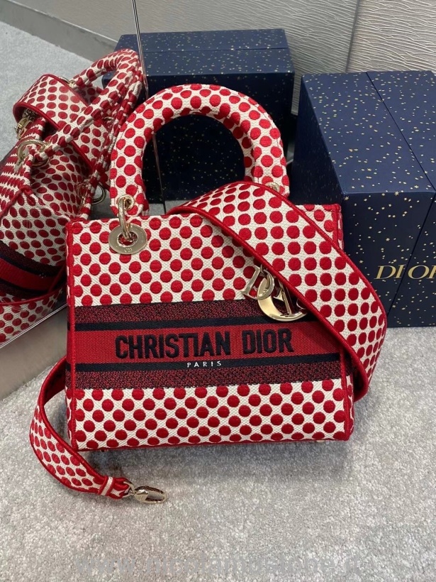 Original Qualität Christian Dior Dioramour Mini Lady Dior Tasche 18cm Mit Taschenriemen Lammleder Kollektion Frühjahr/sommer 2020 Rot/weiß