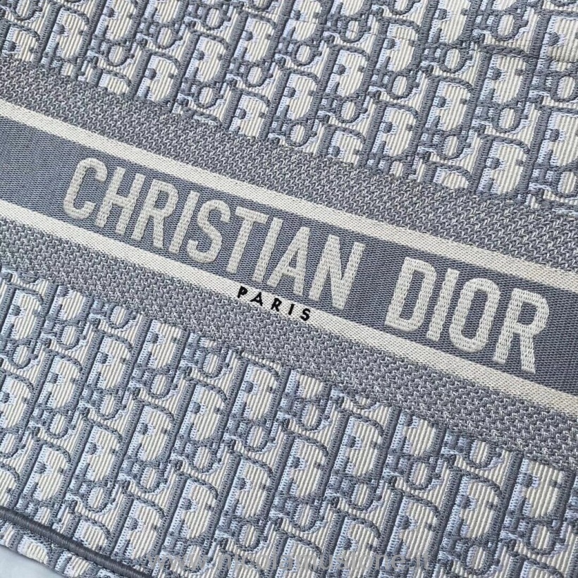 Original Qualität Christian Dior Oblique Book Tragetasche 35cm Bestickter Canvas Herbst/Winter 2020 Kollektion Grau/weiß