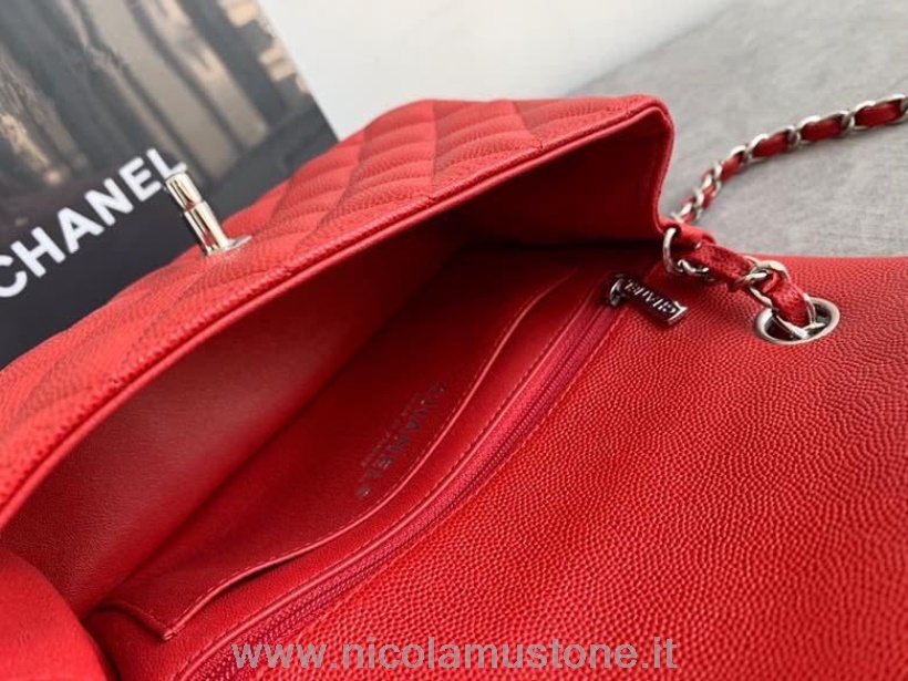 Original Qualität Chanel Klassische Umschlagtasche 20cm Silber Hardware Kaviar Leder Frühjahr/sommer Kollektion 2020 Rot