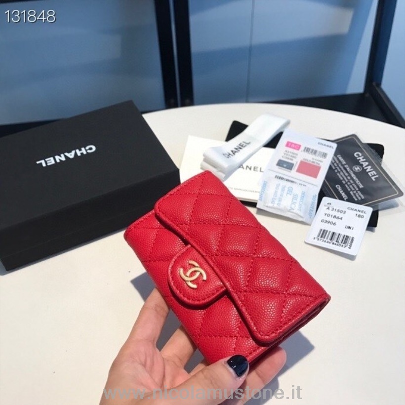 Original Qualität Chanel Kartenhalter Brieftasche 16 Cm Gold Hardware Kaviar Leder Kollektion Herbst/winter 2020 Rot