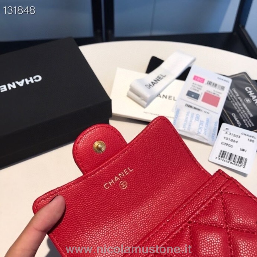 Original Qualität Chanel Kartenhalter Brieftasche 16 Cm Gold Hardware Kaviar Leder Kollektion Herbst/winter 2020 Rot