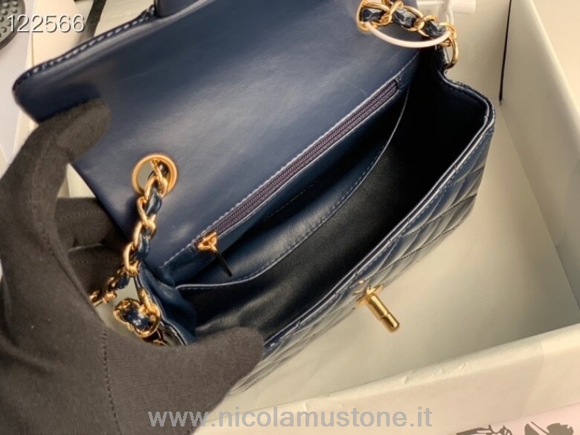 Chanel Classic Flap Bag 18cm Gold Hardware Lackleder Frühjahr/Sommer 2020 Kollektion Marineblau In Originalqualität