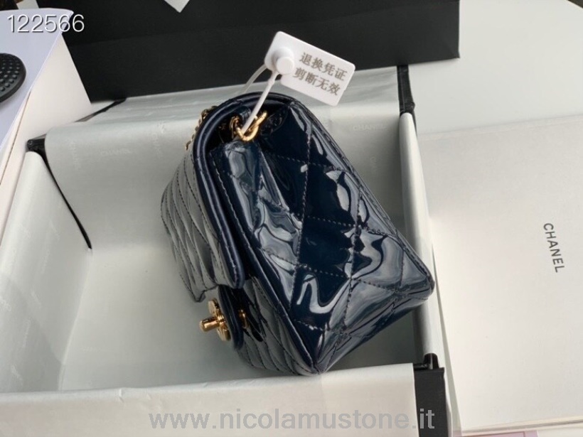 Chanel Classic Flap Bag 18cm Gold Hardware Lackleder Frühjahr/Sommer 2020 Kollektion Marineblau In Originalqualität