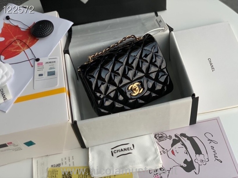 Original Qualität Chanel Klassische Umschlagtasche 18cm Gold Hardware Lackleder Frühjahr/sommer Kollektion 2020 Schwarz