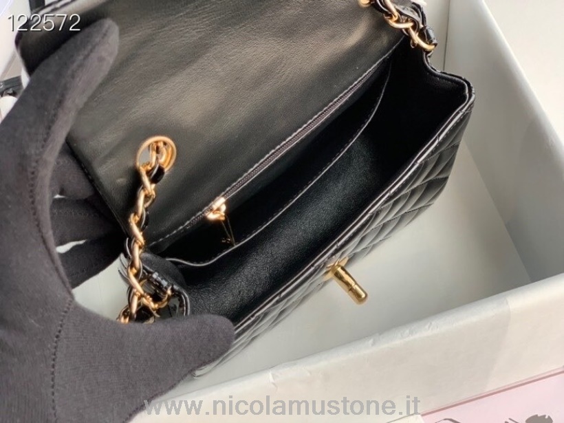 Original Qualität Chanel Klassische Umschlagtasche 18cm Gold Hardware Lackleder Frühjahr/sommer Kollektion 2020 Schwarz