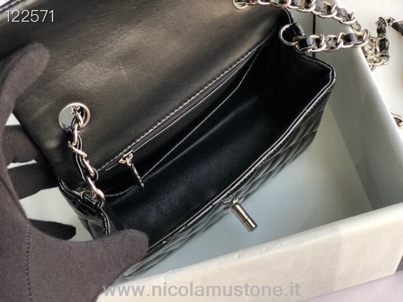 Original Qualität Chanel Klassische Umschlagtasche 18cm Silber Hardware Lackleder Frühjahr/sommer Kollektion 2020 Schwarz