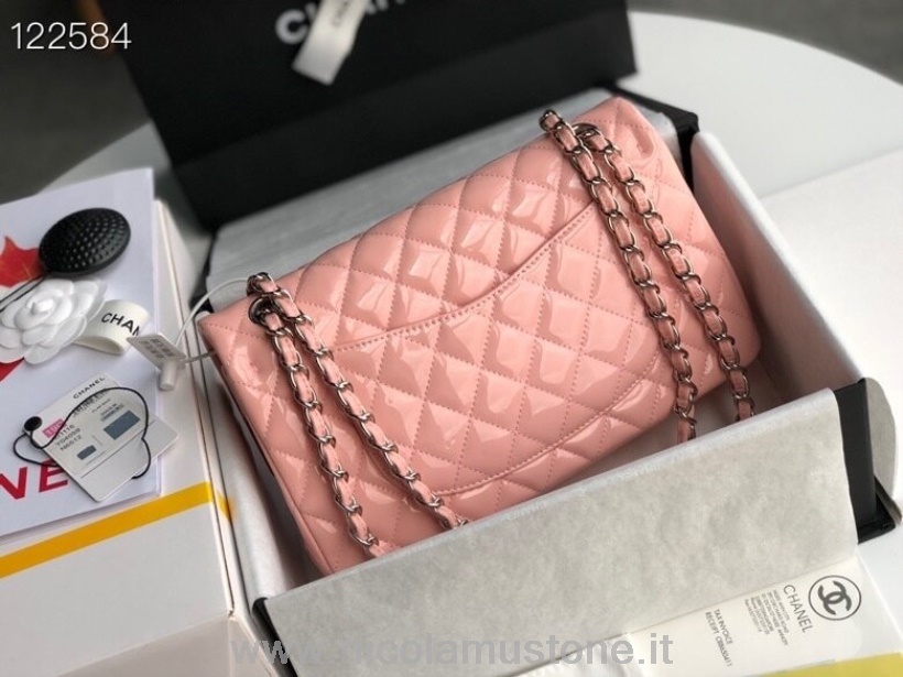 Original Qualität Chanel Klassische Umschlagtasche 25cm Silber Hardware Lackleder Frühjahr/sommer Kollektion 2020 Rosa
