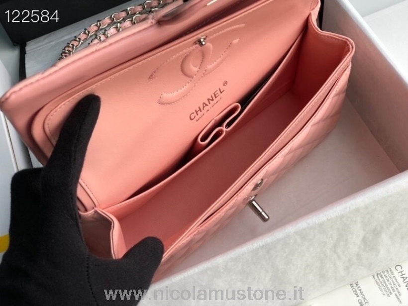 Original Qualität Chanel Klassische Umschlagtasche 25cm Silber Hardware Lackleder Frühjahr/sommer Kollektion 2020 Rosa