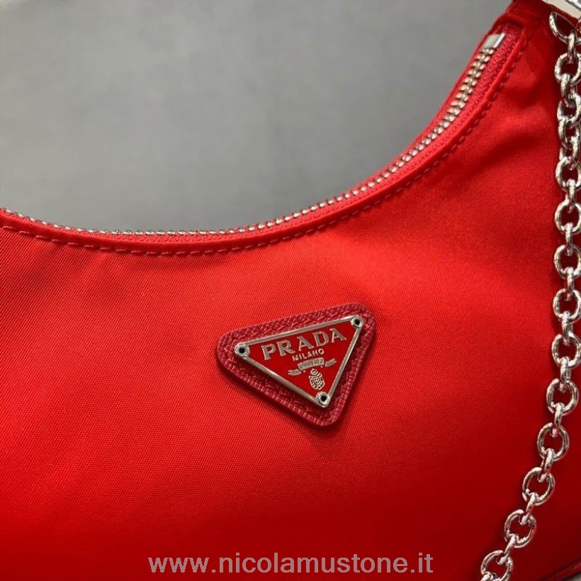 Original Qualität Prada Re-edition 2005 Nylon Hobo Bag 24cm Frühjahr/sommer Kollektion 2020 Rot