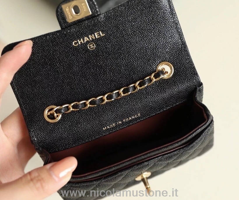 Original Qualität Chanel Mini Classic Flap Bag Kaviar Leder Gold Hardware Herbst/Winter 2020 Kollektion Schwarz