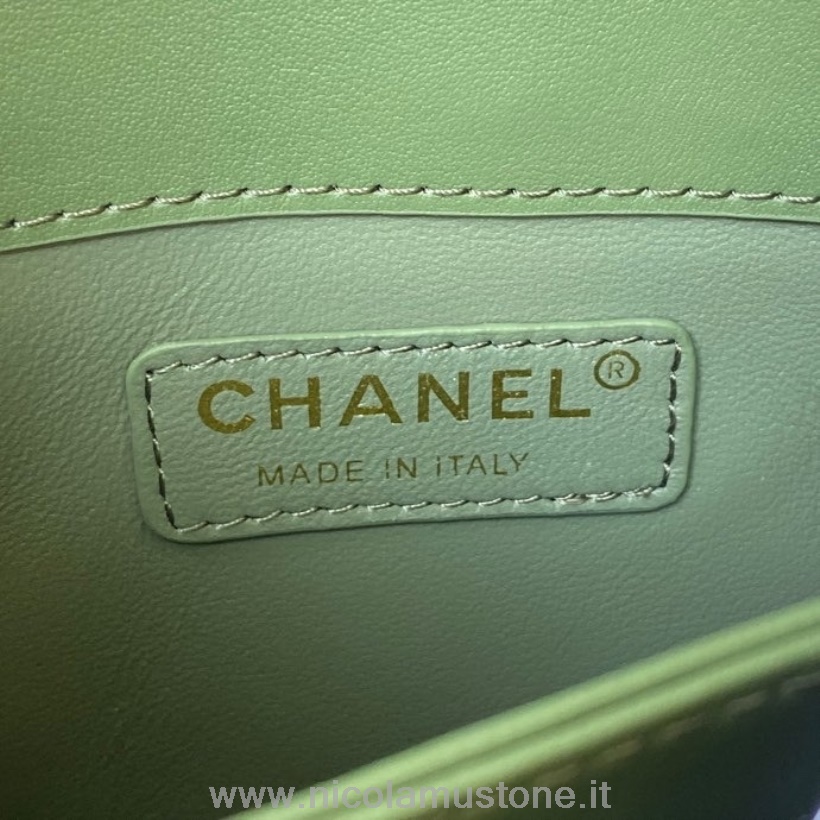 Chanel-Klappentasche In Originalqualität Mit Griff Oben 25 Cm As2681 Lammleder Goldene Hardware Kreuzfahrtkollektion Frühjahr/Sommer 2022 Grün