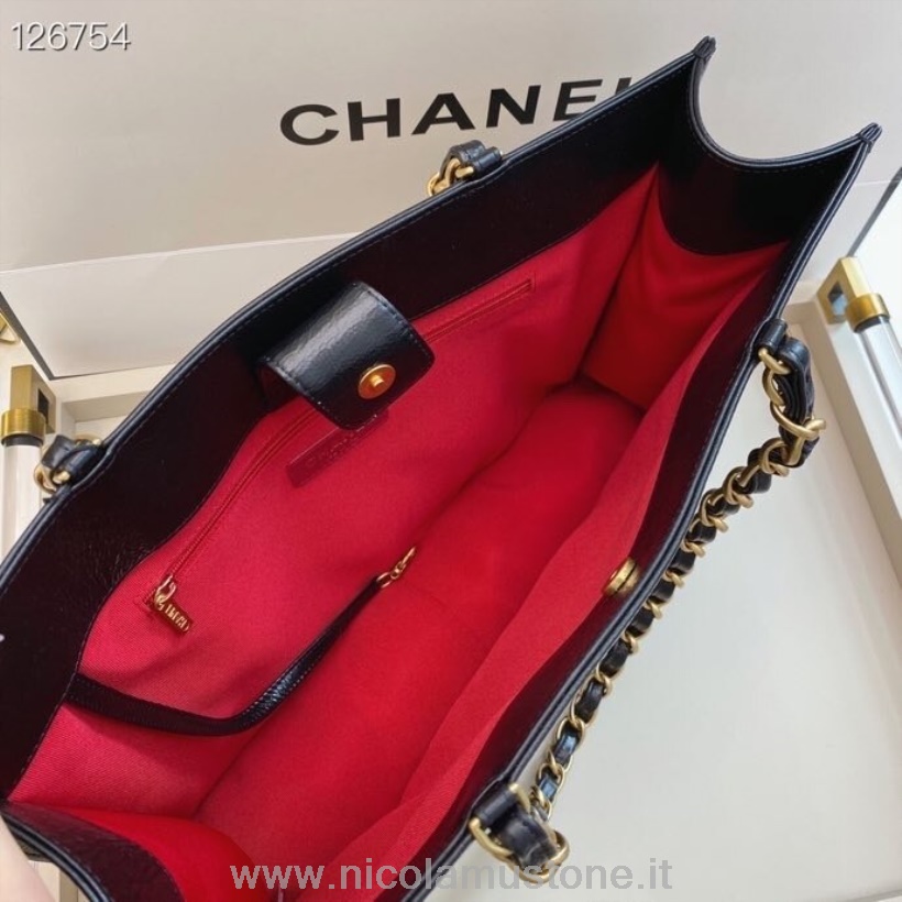 Original Qualität Chanel Einkaufstasche 38 Cm Gealtertes Kalbsleder Gold Hardware Kollektion Herbst/winter 2020 Schwarz