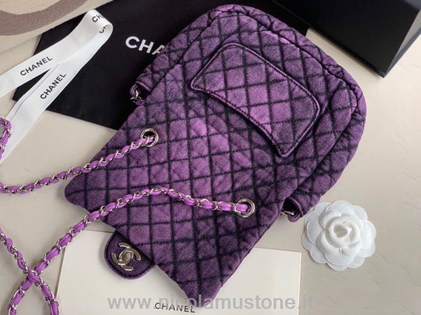 Original Qualität Chanel Denim Umschlagtasche 20 Cm Lammleder Kreuzfahrt Saisonkollektion 2020 Lila