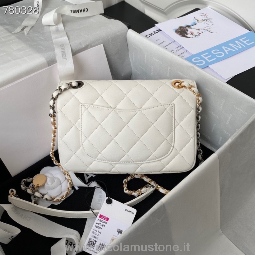 Chanel Cc Verzierte Überschlagtasche 20 Cm In Originalqualität As2978 Goldene Hardware Frühjahr/Sommer 2021 Kollektion Weiß