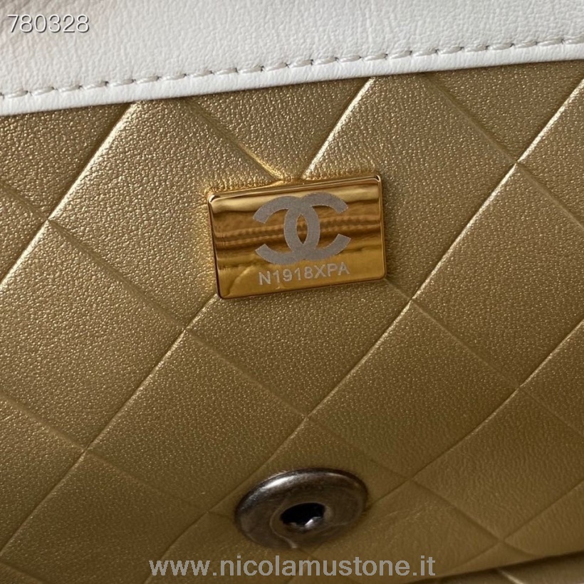 Chanel Cc Verzierte Überschlagtasche 20 Cm In Originalqualität As2978 Goldene Hardware Frühjahr/Sommer 2021 Kollektion Weiß