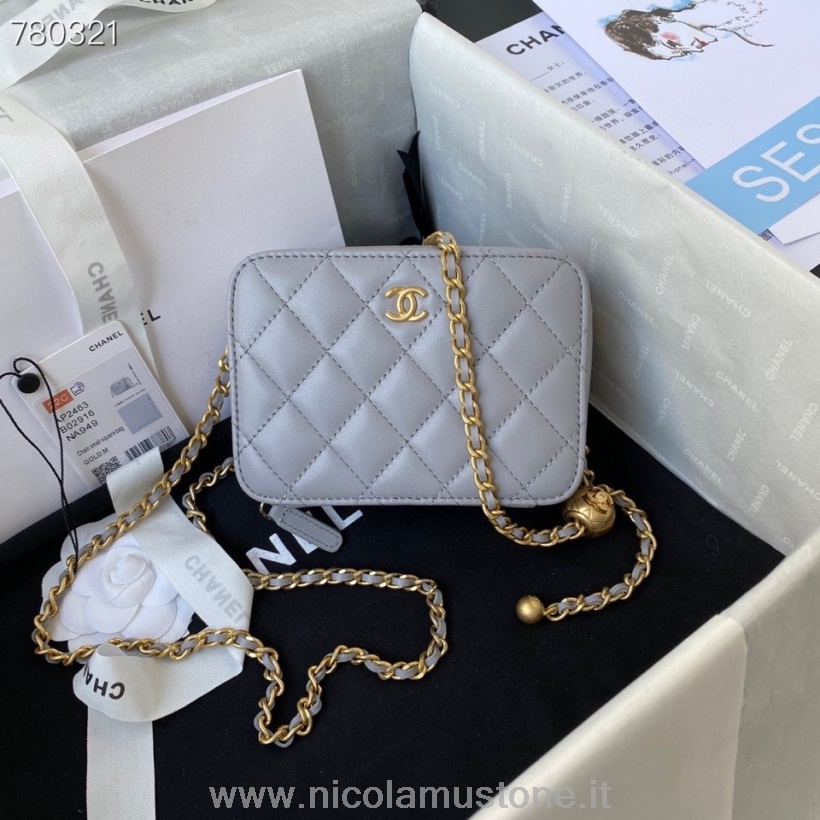 Original Qualität Chanel Box Bag 14cm As2463 Gold Hardware Lammleder Kollektion Herbst/winter 2021 Grau