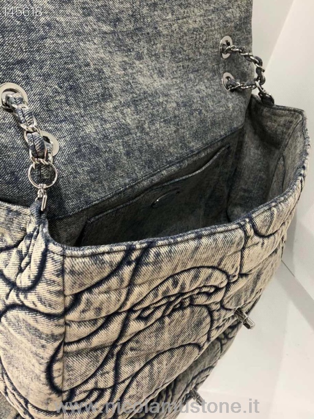 Original Qualität Chanel Denim Jumbo Flap Bag 34cm Silber Hardware Herbst/Winter 2021 Kollektion Dunkelblau