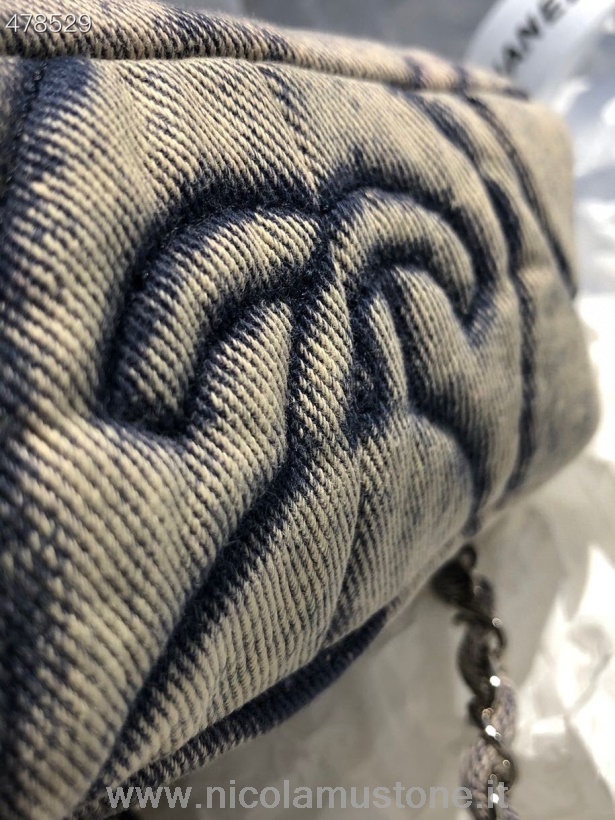 Original Qualität Chanel Denim Mini Flap Bag 20cm Silber Hardware Herbst/Winter 2021 Kollektion Dunkelblau