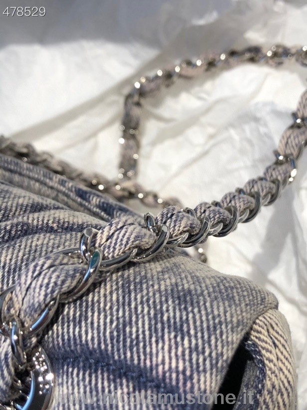 Original Qualität Chanel Denim Mini Flap Bag 20cm Silber Hardware Herbst/Winter 2021 Kollektion Dunkelblau
