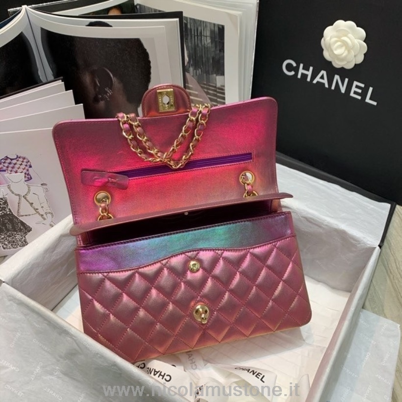 Originale Qualität Chanel Irisierende Klassische Umschlagtasche 25 Cm Lammleder Leder Gold Hardware Cruise Frühjahr/sommer Kollektion 2022 Mehrfarbig Lila