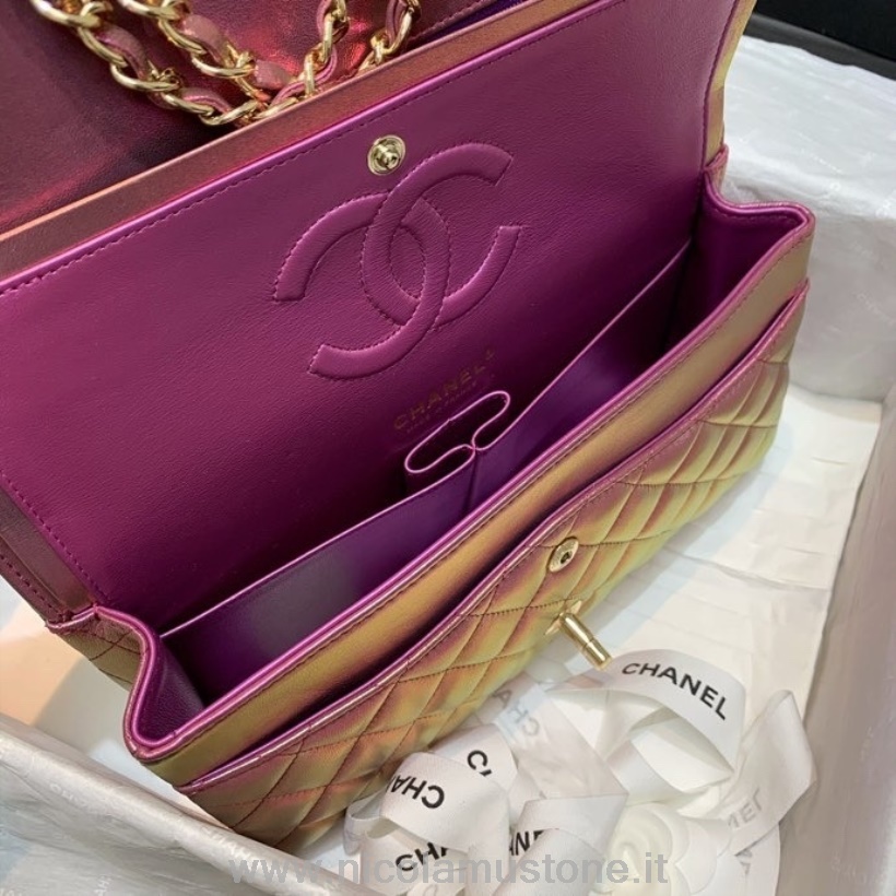 Originale Qualität Chanel Irisierende Klassische Umschlagtasche 25 Cm Lammleder Leder Gold Hardware Cruise Frühjahr/sommer Kollektion 2022 Mehrfarbig Lila