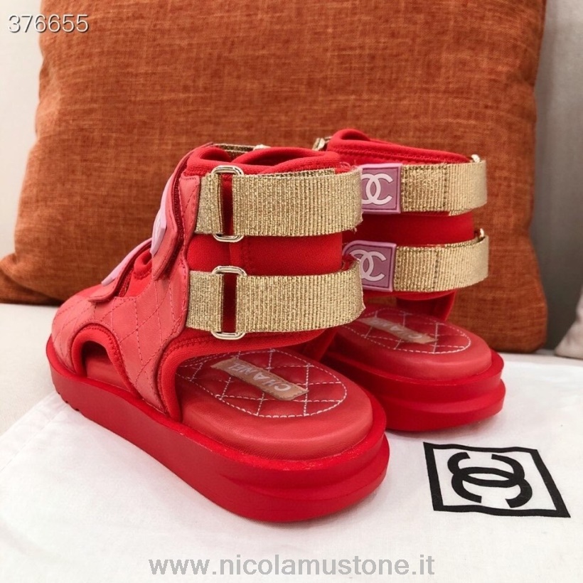 Original Qualität Chanel Klettverschluss Gladiator Sandalen Lammleder Kollektion Frühjahr/sommer 2021 Rot