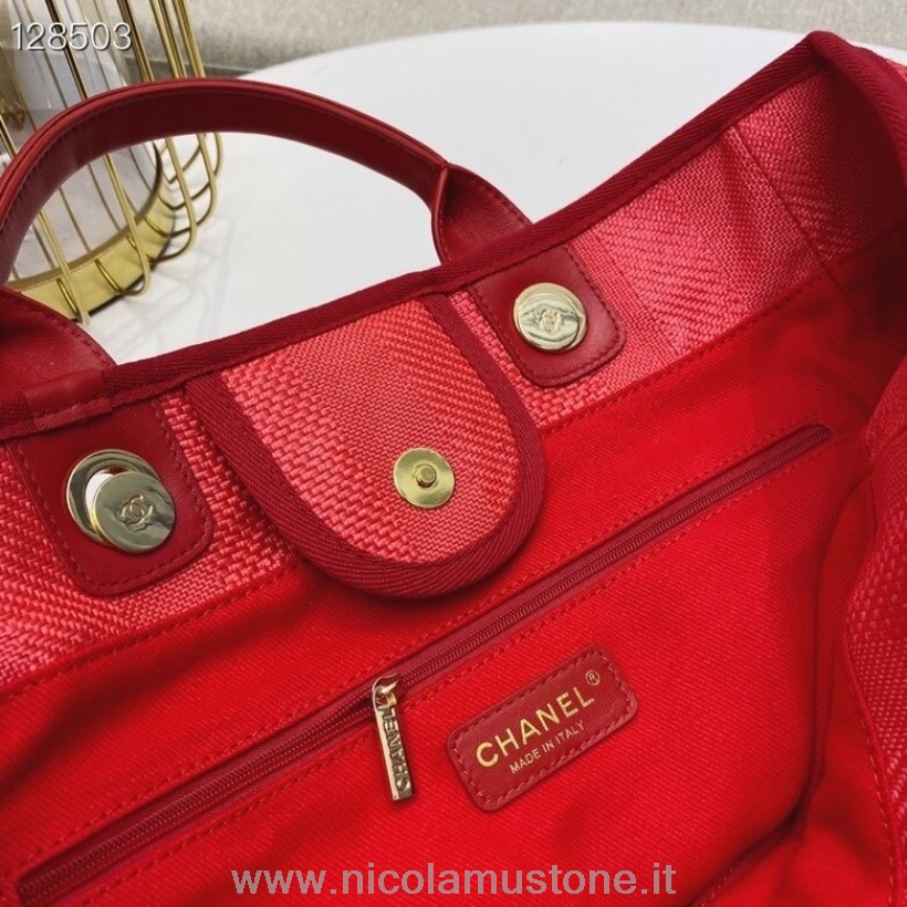 Original Qualität Chanel Deauville Tote 40 Cm Canvas Tasche A066941 Kollektion Herbst/winter 2020 Rot