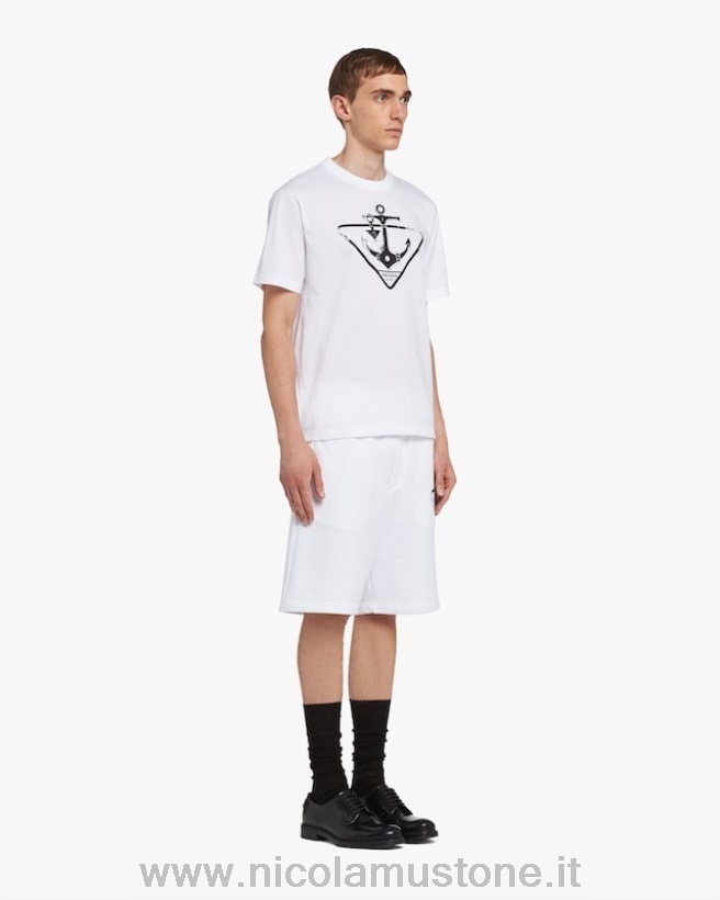 Prada Logo übergroßes T-Shirt Mit Kurzen Ärmeln In Originalqualität Frühjahr/Sommer 2022 Kollektion Weiß