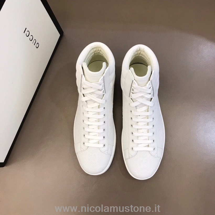 Original Qualität Gucci Ace GG Geprägte Hi-Top Herren Sneakers Herbst/Winter 2020 Kollektion Weiß/Grau