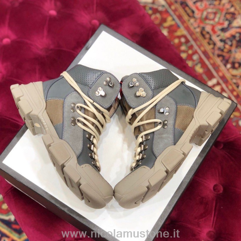 Gucci Flashtrek Gg Hightop Sneaker Kalbsleder Kollektion Herbst/winter 2019 Grau In Originalqualität