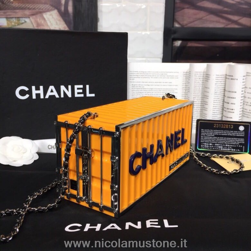 Original Qualität Chanel Versandbehälter Minaudiere Harz Tasche 20 Cm Silber Hardware Frühjahr/sommer 2019 Akt 2 Kollektion Gelb