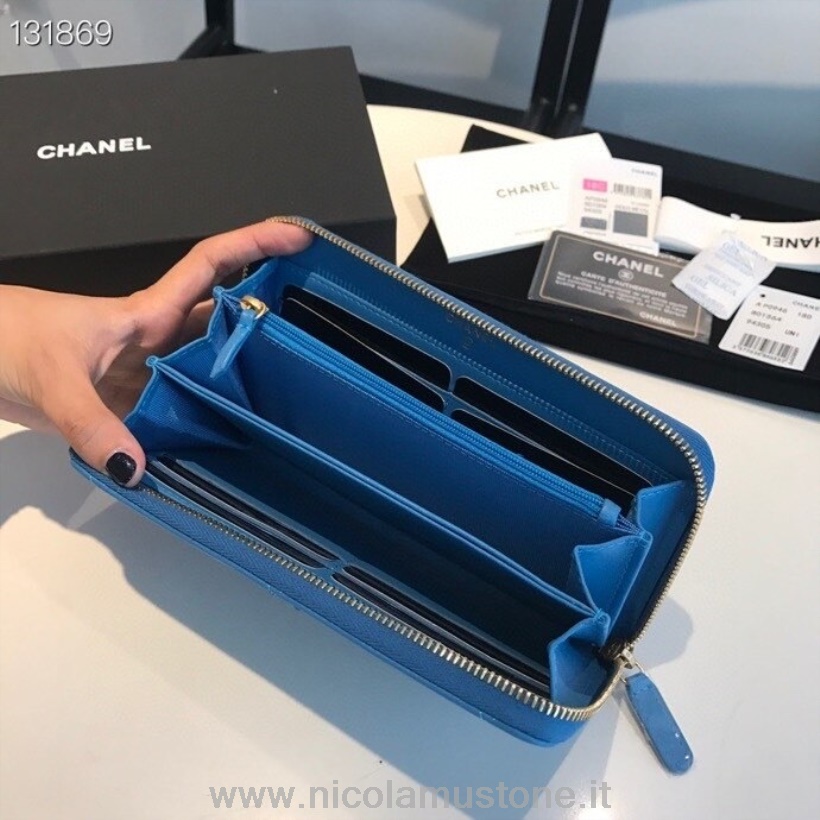 Original Qualität Chanel 19 Zippy Wallet Gold Hardware Lammleder Kollektion Herbst/winter 2020 Blau