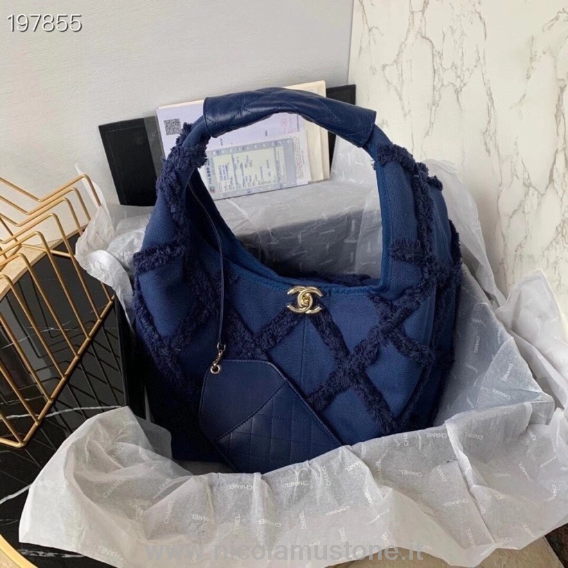 Original Qualität Chanel Gesteppte Hobo Bag 40cm Baumwolle Canvas/kalbsleder Gold Hardware Cruise Saisonale Kollektion 2021 Blau