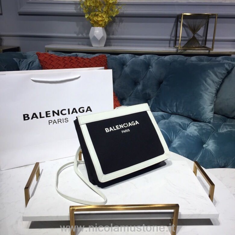 Balenciaga Cabas Canvas-Clutch Mit Lederbesatz 26 Cm Frühjahr-/Sommerkollektion 2019 Schwarz/weiß In Originalqualität