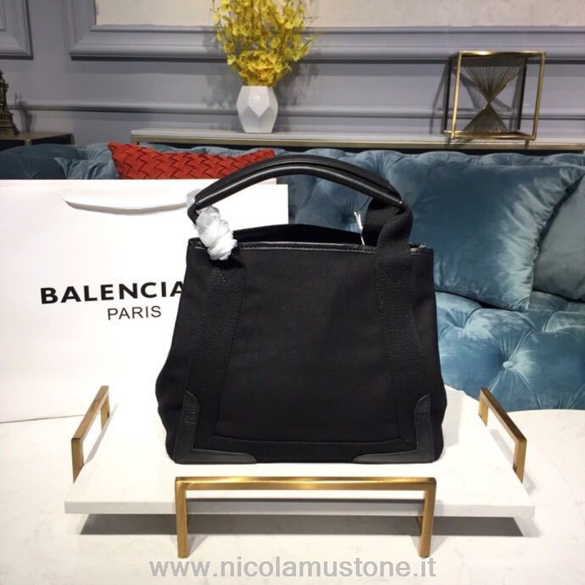 Balenciaga Cabas Lederbesetzte Canvas Tote Bag 30cm Frühjahr/sommer Kollektion 2019 Schwarz In Originalqualität