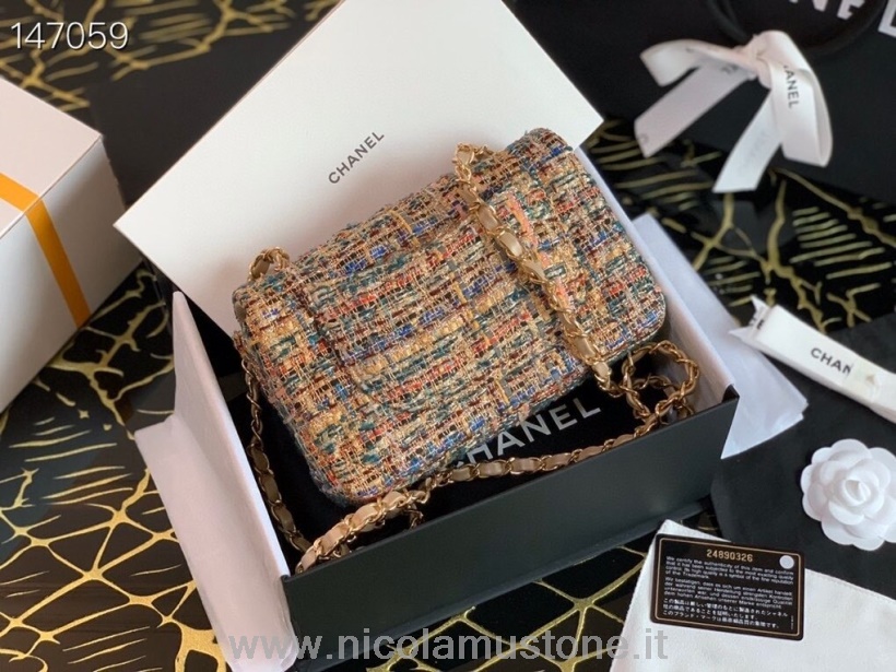Original Qualität Chanel Mini Flap Bag 20cm Tweed/Lammleder Herbst/Winter 2019 Kollektion Beige/Multi