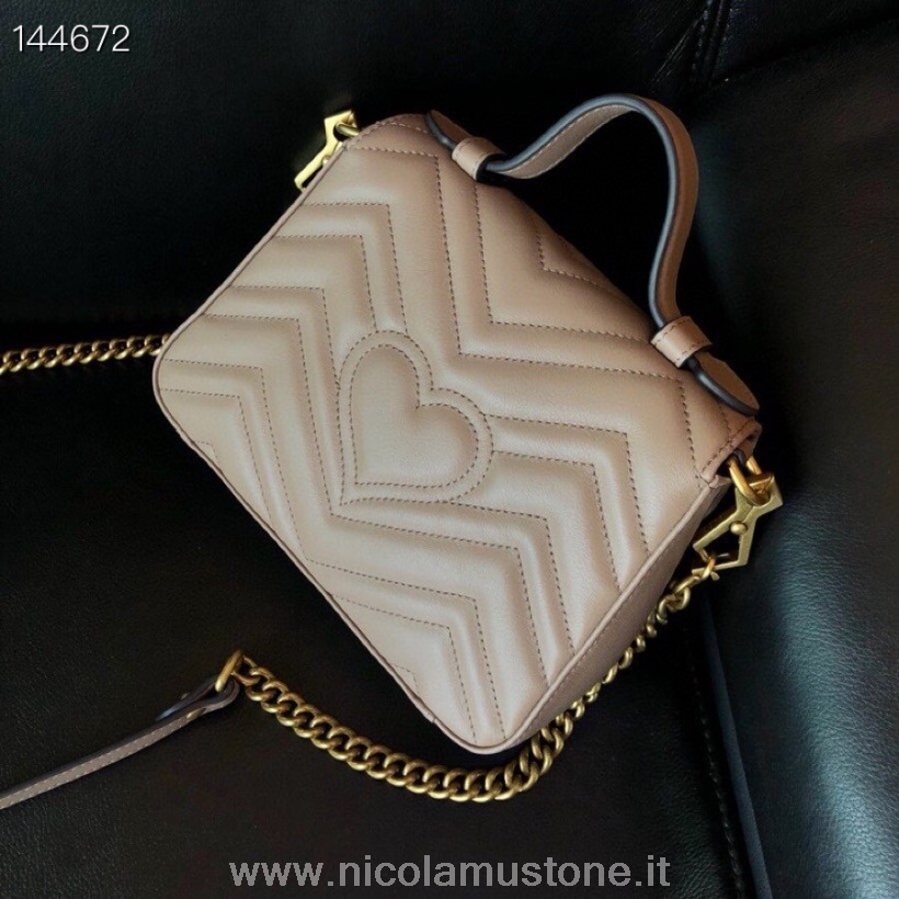 Original Qualität Gucci Top Handle Marmont Tasche 22cm Kalbsleder Beige