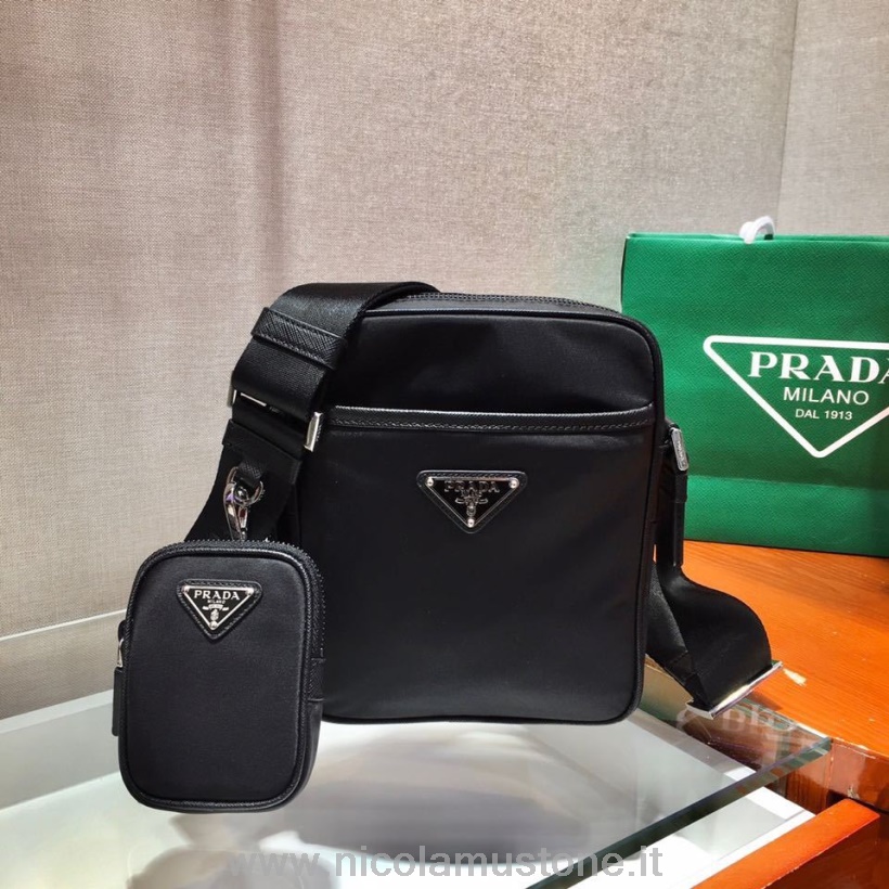 Original Qualität Prada Camera Nylon Crossbody Bag 20cm 2vh112 Frühjahr/sommer 2020 Kollektion Schwarz