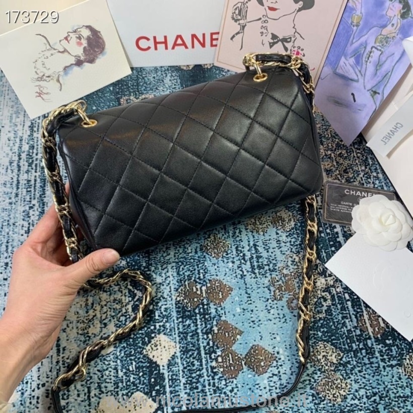Chanel-Überschlagtasche In Originalqualität 25 Cm As2319 Lammleder Lack-Hardware Kreuzfahrtsaisonkollektion 2021 Schwarz