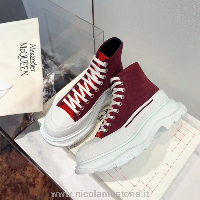 Original Qualität Alexander Mcqueen Tread Slick Hi-Top Sneakers Herbst/Winter 2020 Kollektion Burgund/Rot