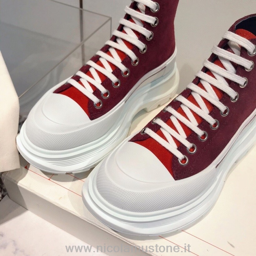 Original Qualität Alexander Mcqueen Tread Slick Hi-Top Sneakers Herbst/Winter 2020 Kollektion Burgund/Rot