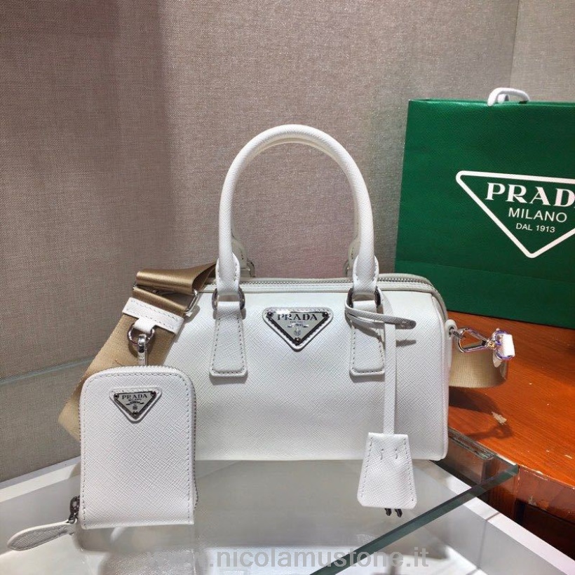 Original Qualität Prada Boston Tasche 20 Cm 1ba846 Saffiano Leder Frühjahr/sommer 2020 Kollektion Weiß