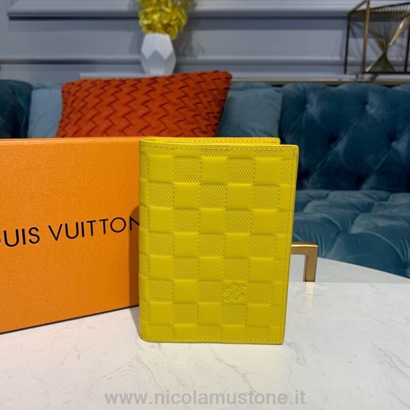Original Qualität Louis Vuitton Passhülle 15 Cm Geprägtes Damier Canvas Frühjahr/sommer Kollektion 2019 M64501 Gelb